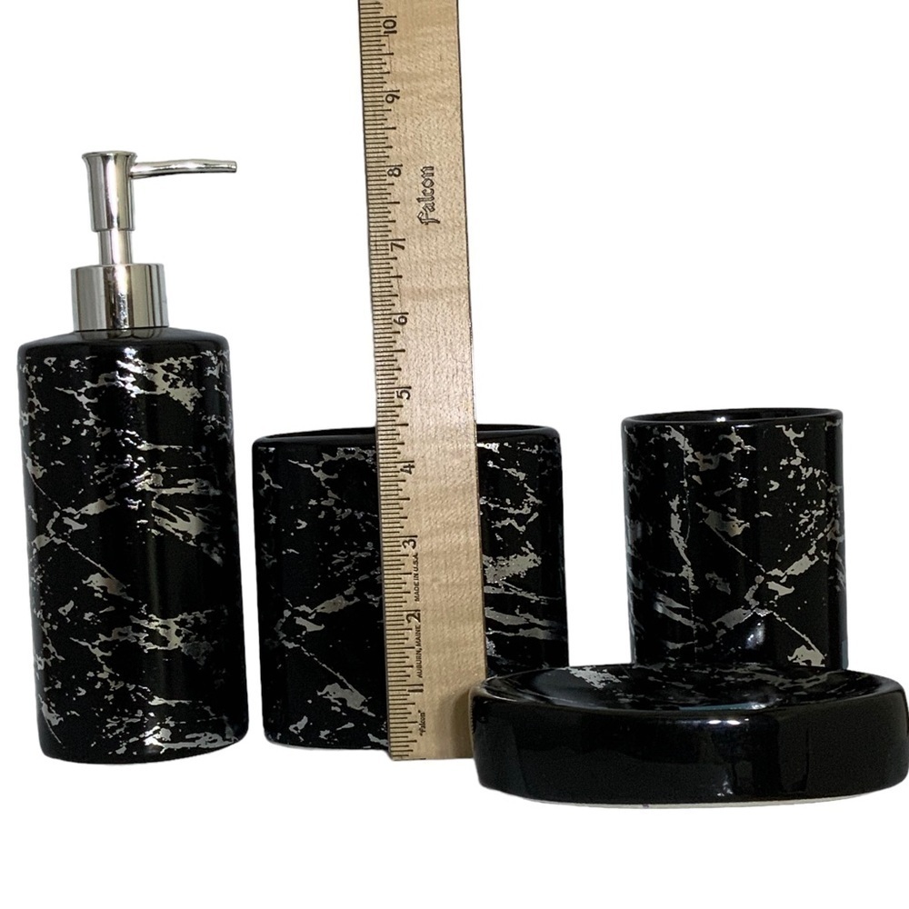 Today’s Living Black Marble Metallic Bath Accessory Set Ceramic 4 Piece Set - Picture 2 of 12